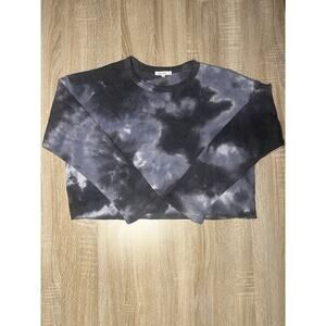 Black and Grey Anistar Women’s Tie Dye Crop Top M Long Sleeve
